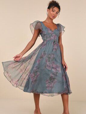 playfully posh blush floral organza tie-strap tiered midi dress Playfully Posh Black Floral Organza Tie-Strap Tiered Midi Dress
